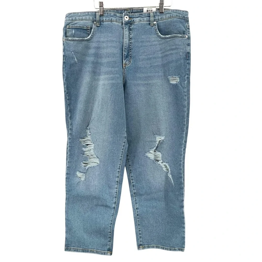 Style & Co Jeans Womens Plus Size 18W Blue High‎ Rise Straight Distressed Denim